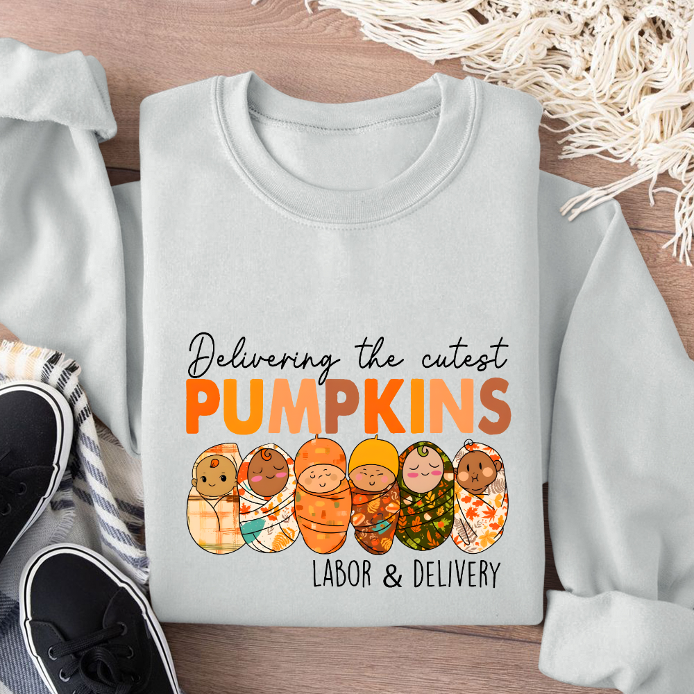 Delivering The Cutest Pumpkins Nurse Cotton Pullover Sweatshirt