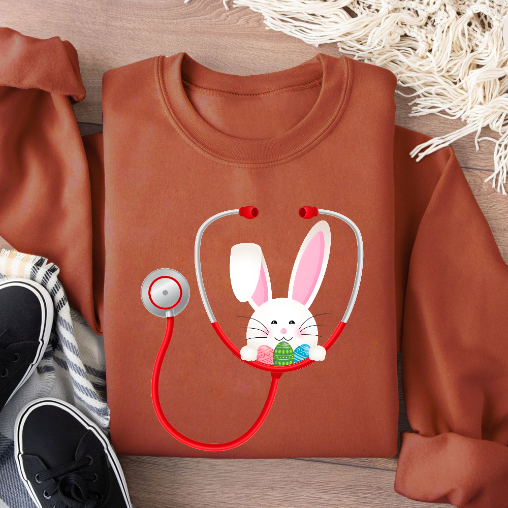 Easter Bunny Stethoscope Cotton Pullover Sweatshirt