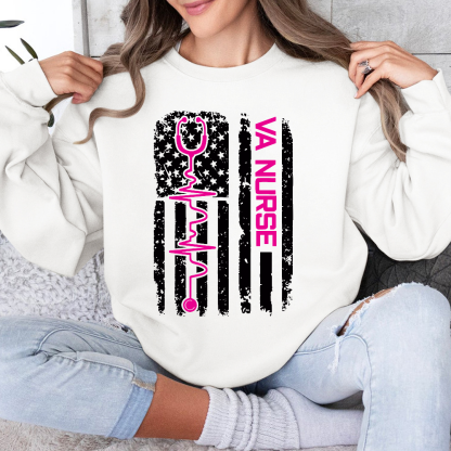 Vintage USA American Flag VA Nurse Patriotic Nursing Gifts Cotton Pullover Sweatshirt