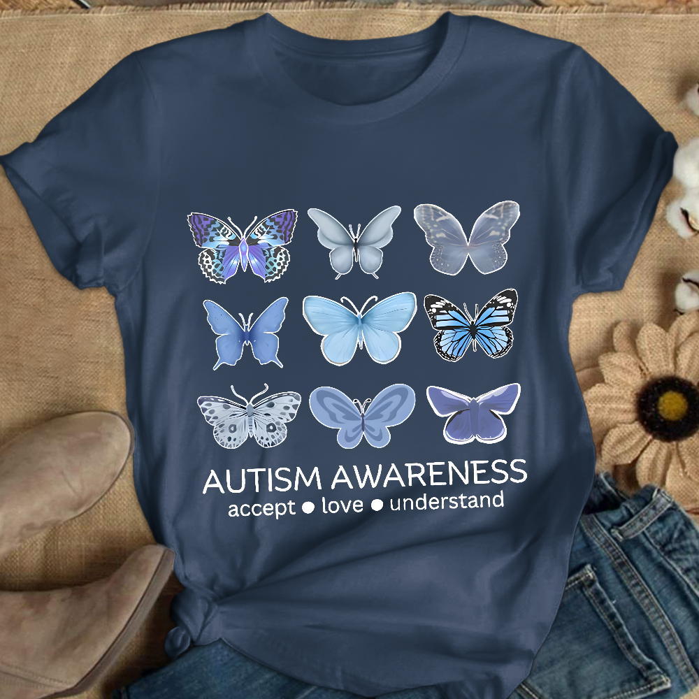 Autism Awareness Butterfly Cotton Nurse T-shirt