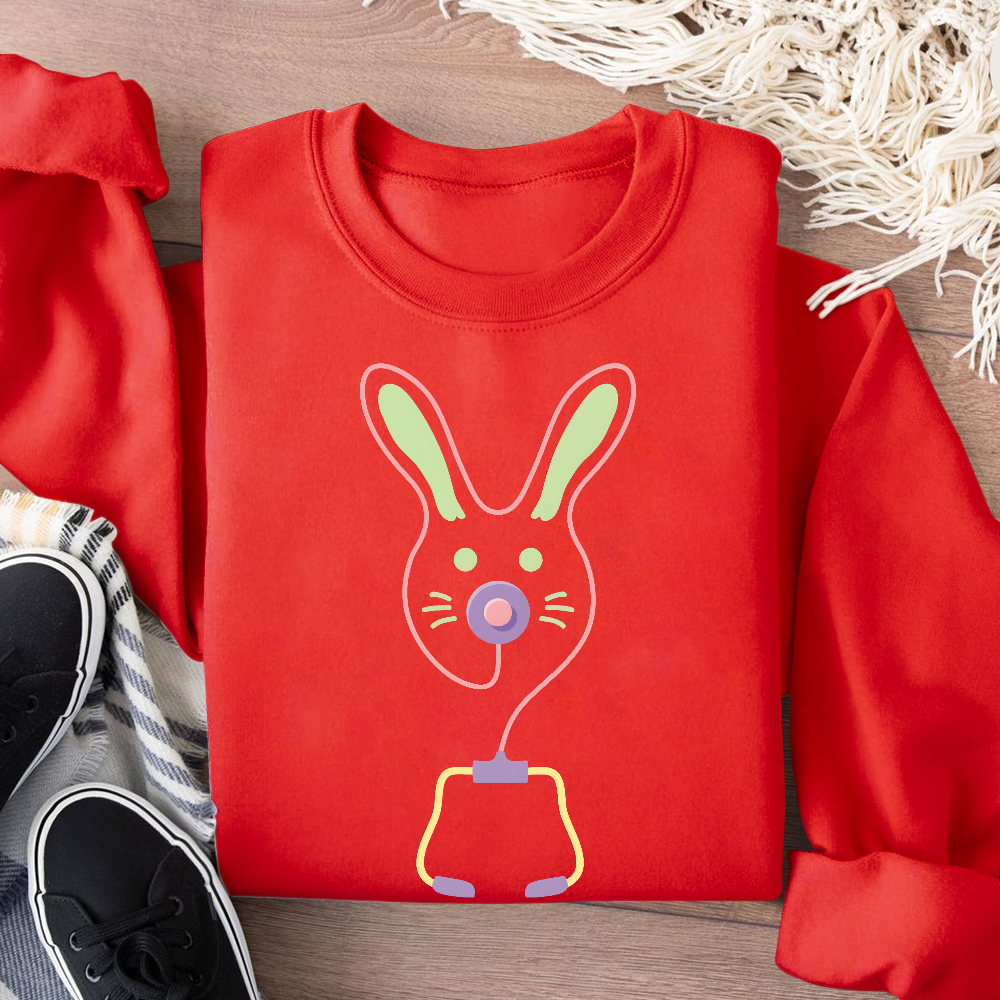 Easter Bunny Medical Tools For Nurse Or Doctor Cotton Pullover Sweatshirt