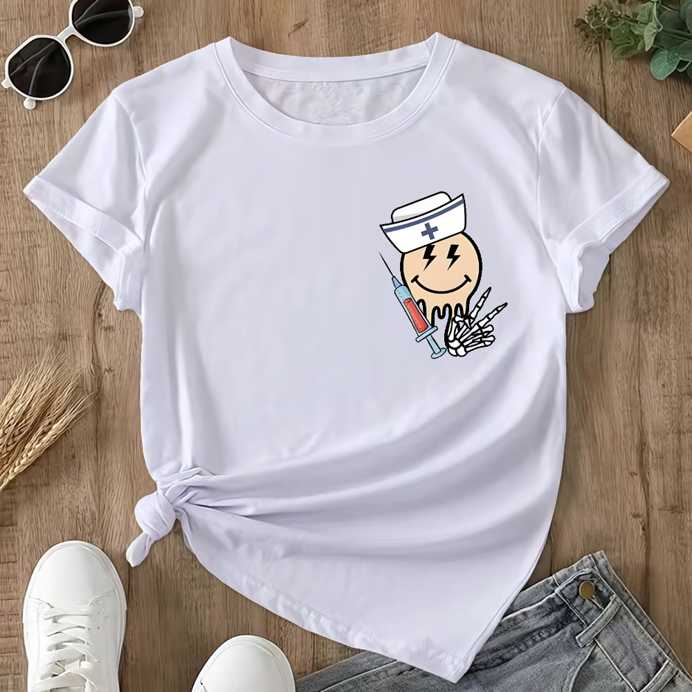 Melting Smiley Face Double-Sided Cotton Printed T-Shirt