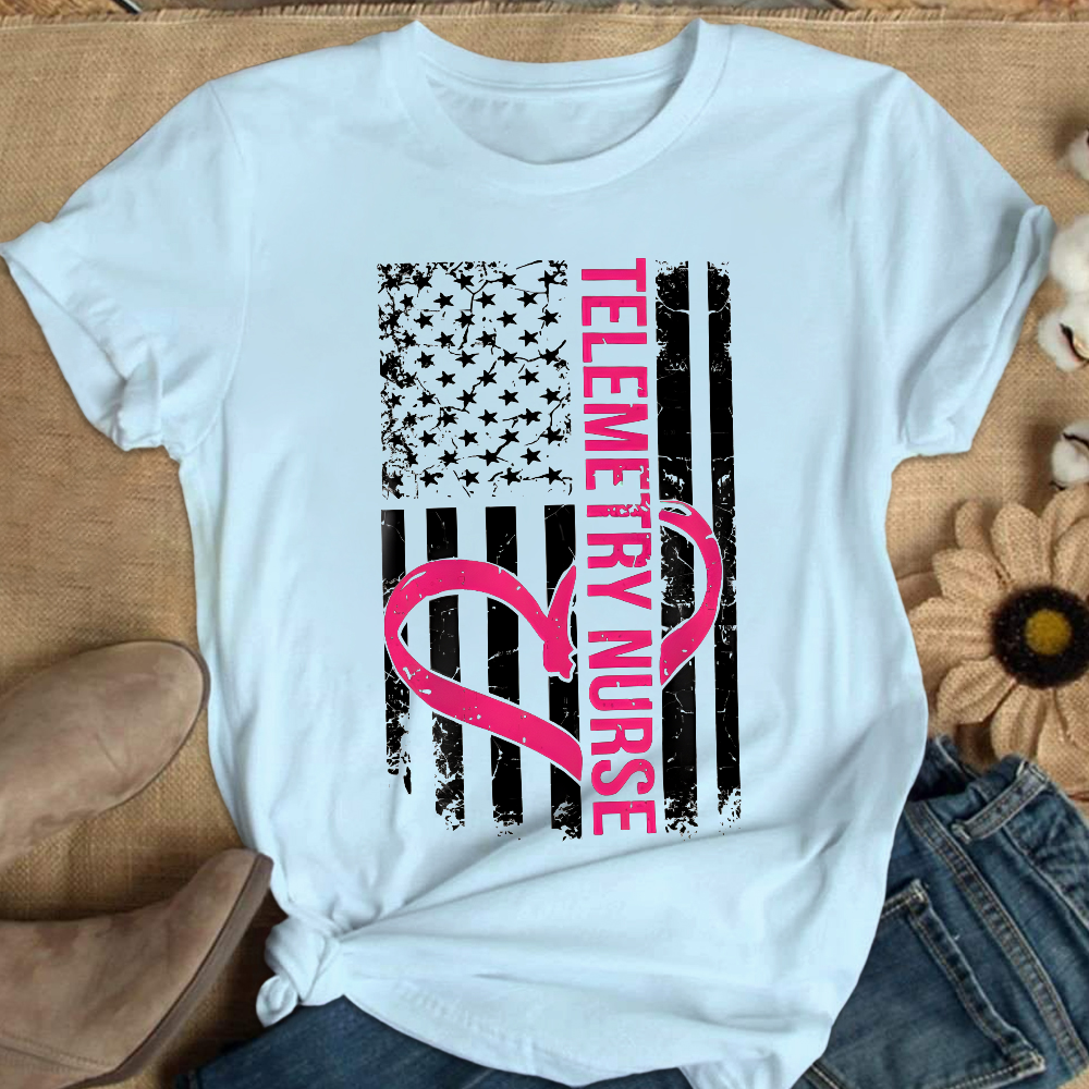 Telemetry Nurse Flag Cotton Nurse T-shirt