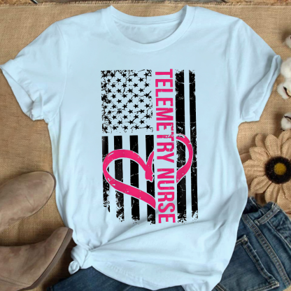 Telemetry Nurse Flag Cotton Nurse T-shirt