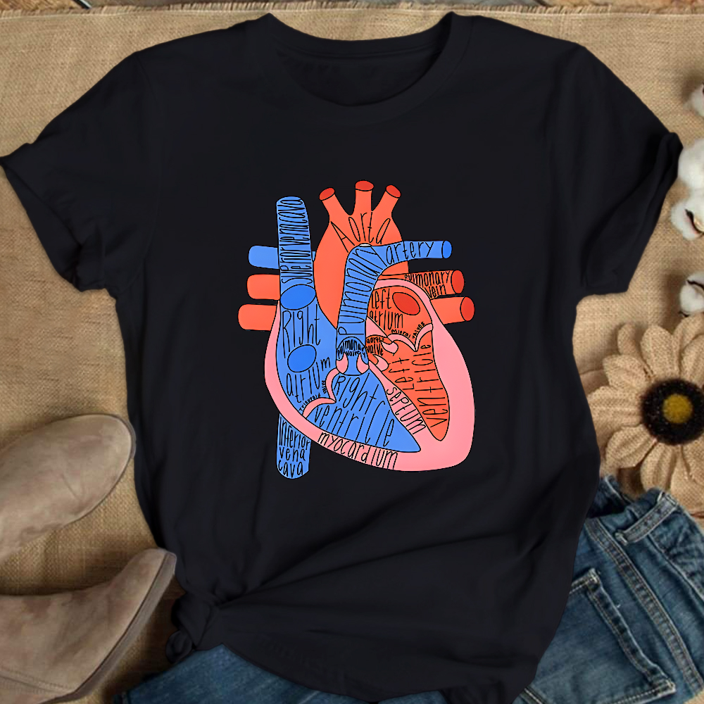 Labeled Heart Anatomy Cotton Nurse T-shirt