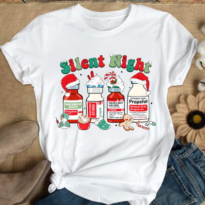 Santa's Helpers Silent Night Cotton Nurse T-shirt
