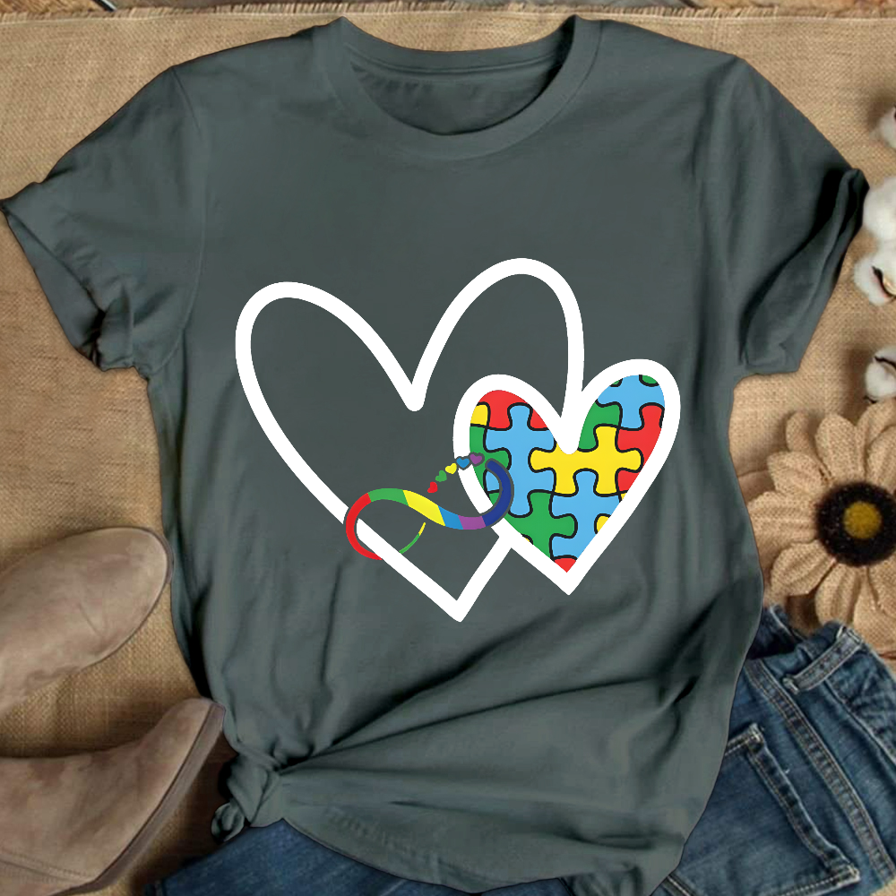 Autism Colorful Heart Cotton Nurse T-shirt