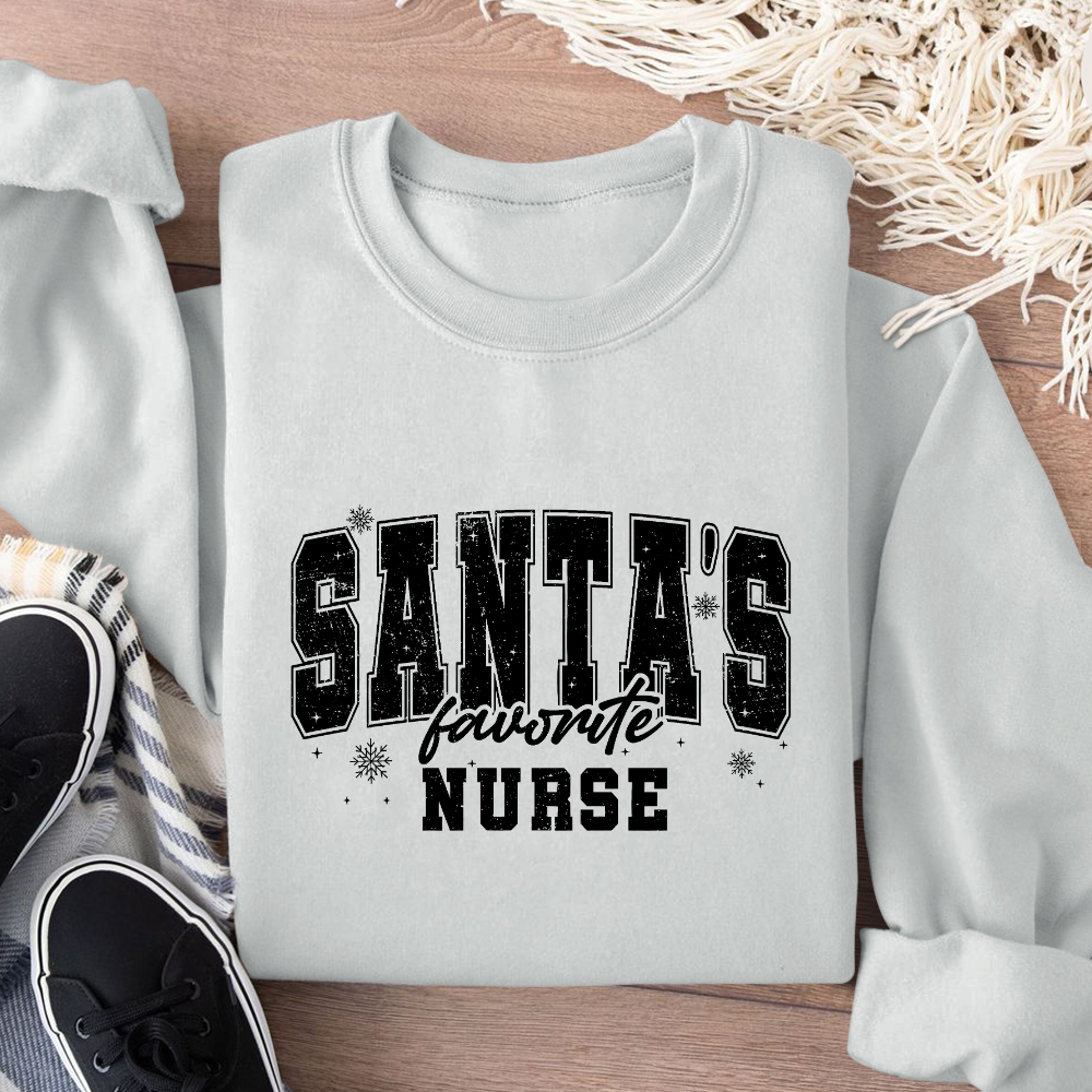 Santas's Favorite Nurse Cotton Pullover Sweatshirt