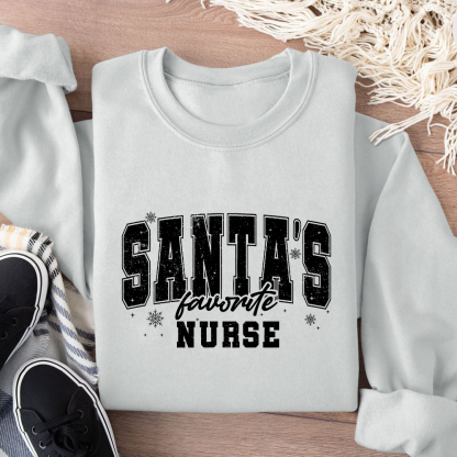 Santas's Favorite Nurse Cotton Pullover Sweatshirt