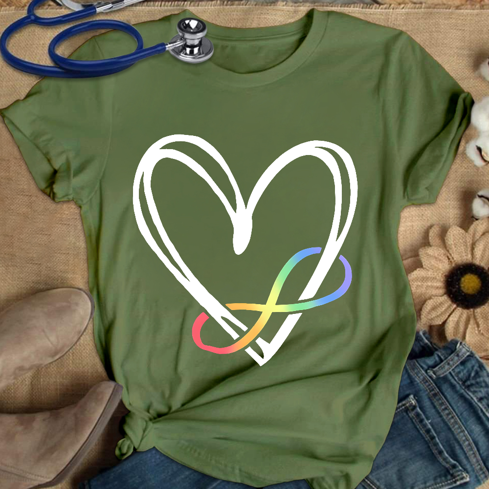 Infinity Heart Autism Awareness Love Needs No Words Cotton Nurse T-shirt