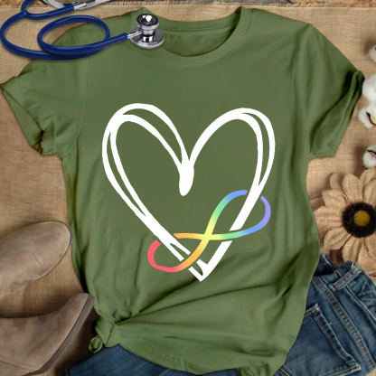 Infinity Heart Autism Awareness Love Needs No Words Cotton Nurse T-shirt