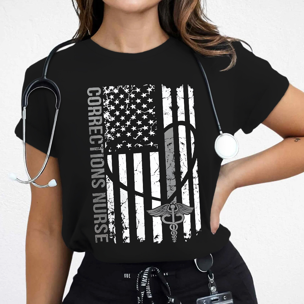 Corrections Nurse Flag Cotton Nurse T-shirt