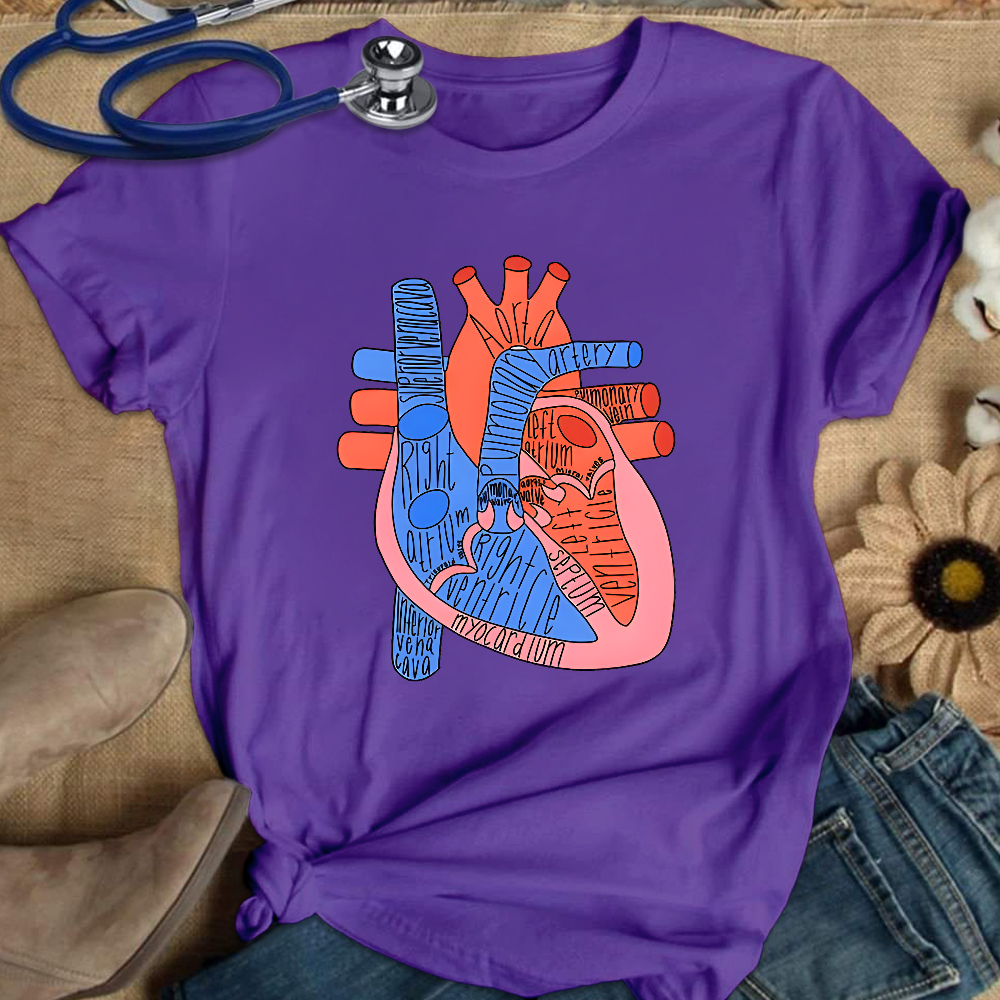 Labeled Heart Anatomy Cotton Nurse T-shirt