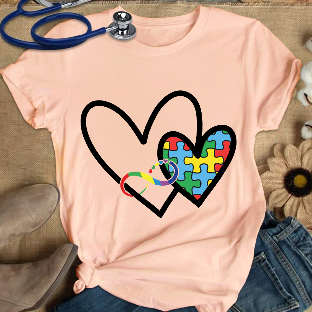 Autism Colorful Heart Cotton Nurse T-shirt
