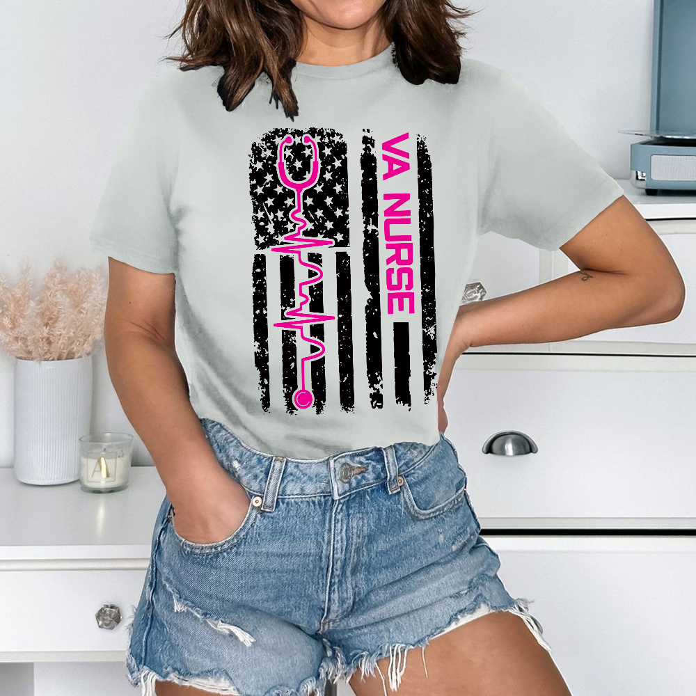 Vintage USA American Flag VA Nurse Patriotic Nursing Gifts Cotton Nurse T-shirt