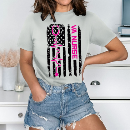 Vintage USA American Flag VA Nurse Patriotic Nursing Gifts Cotton Nurse T-shirt