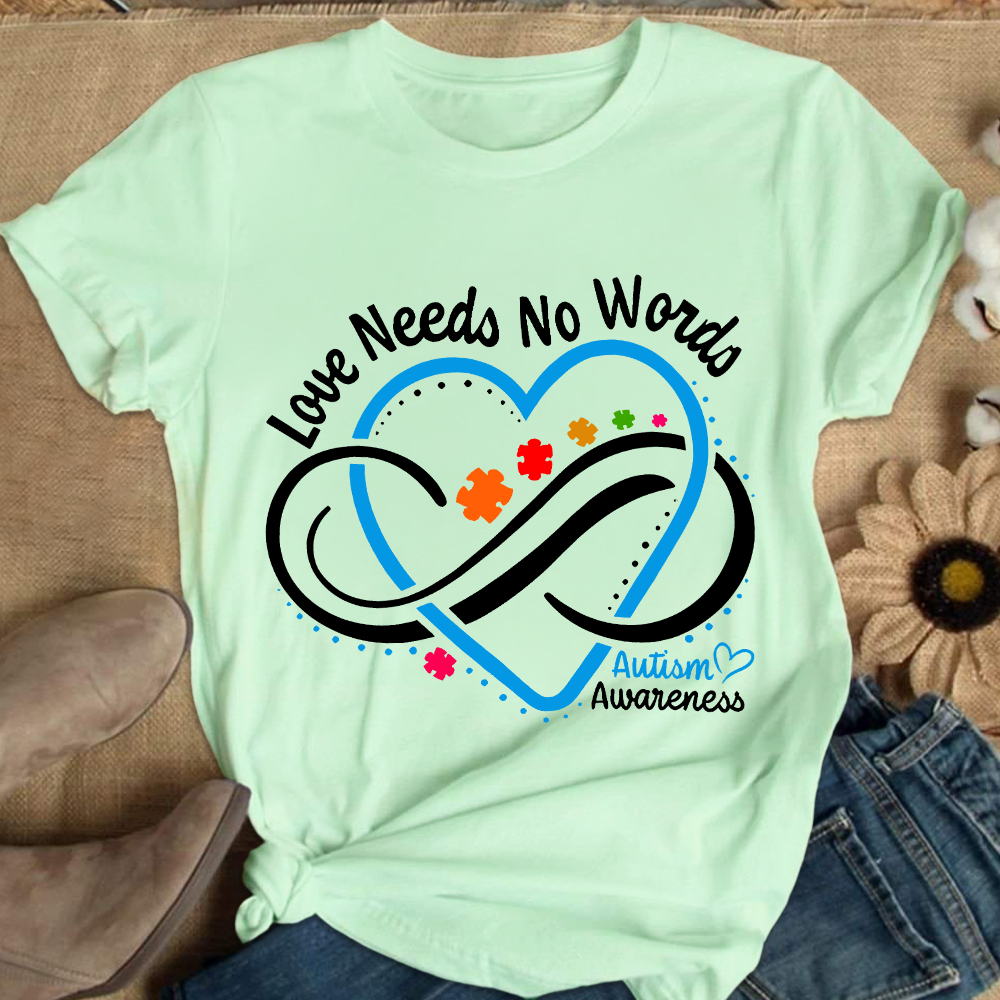 Love Needs No Words Autism Awareness Blue Heart Cotton Nurse T-shirt
