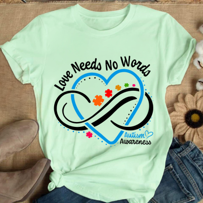 Love Needs No Words Autism Awareness Blue Heart Cotton Nurse T-shirt