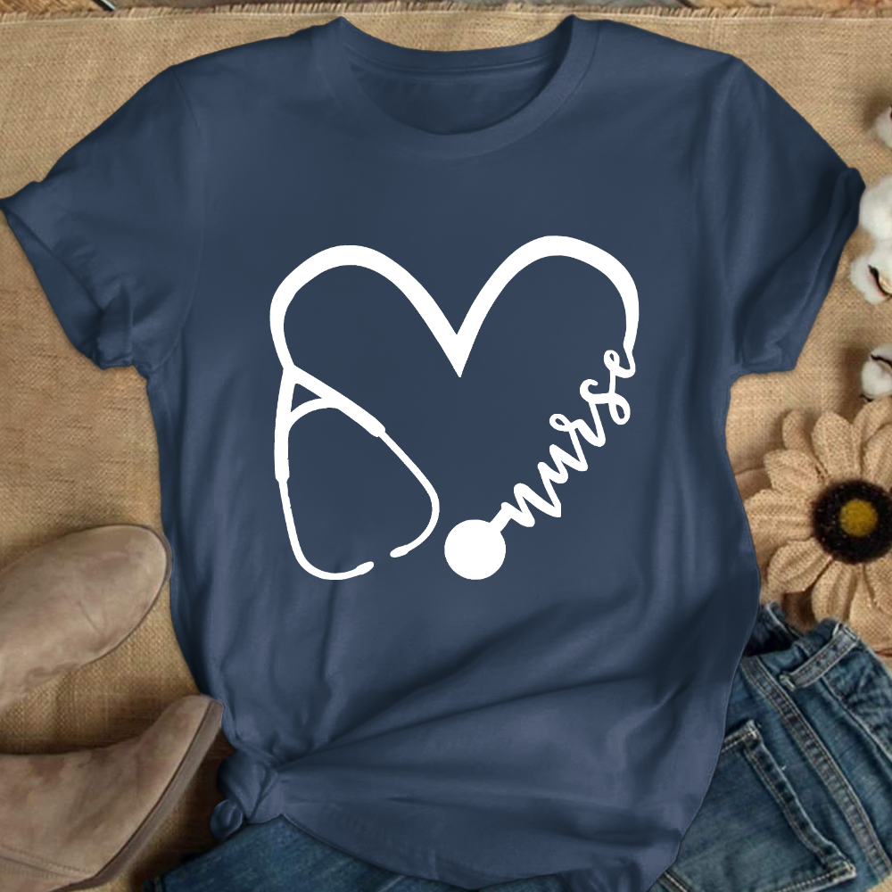 Nurse Heart Print Cotton Nurse T-shirt