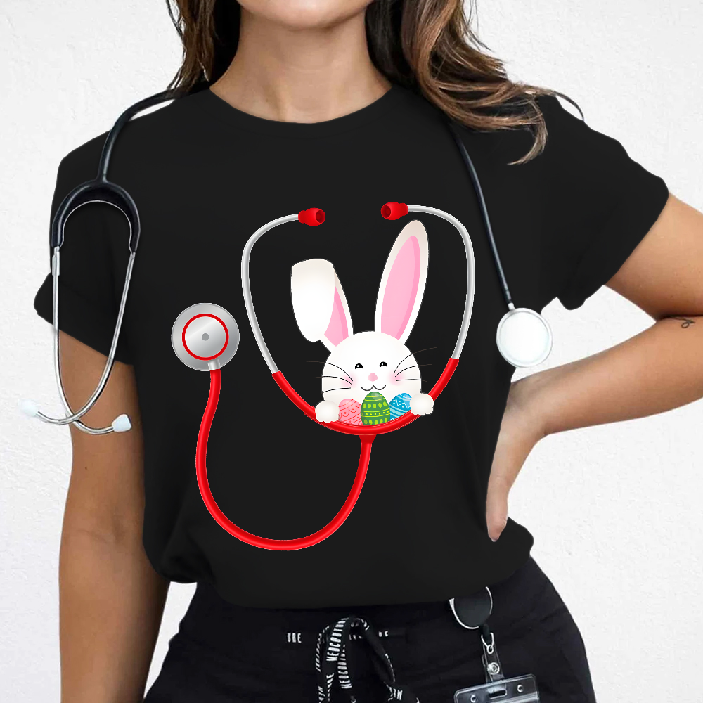 Easter Bunny Stethoscope Cotton Nurse T-shirt