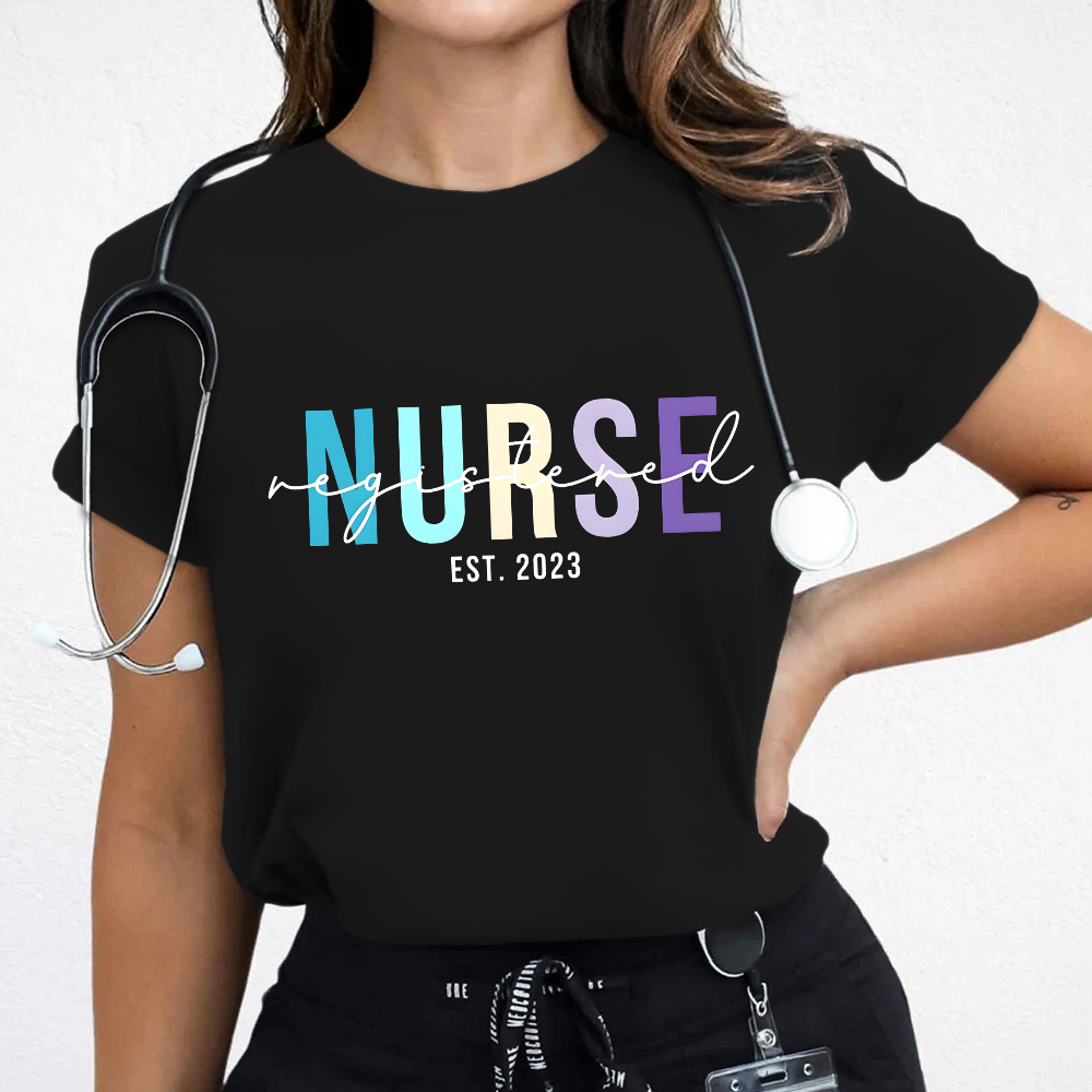 Custom Registered Nurse Embroidery Cotton Nurse T-shirt