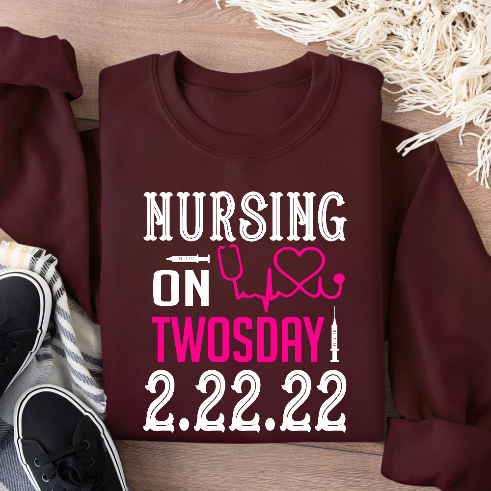 Nursing School On TwosDay Cotton Pullover Sweatshirt