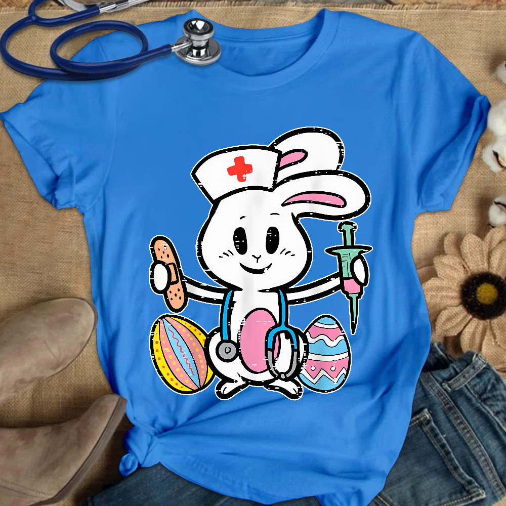 Easter Bunny Nurse Stethoscope Cute Rabbit Cotton Nurse T-shirt