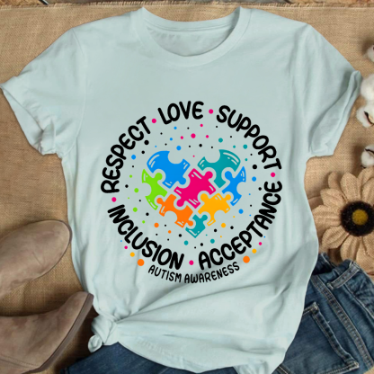 Love Support Acceptance Inclusion Respect Autism Awareness Cotton Nurse T-shirt