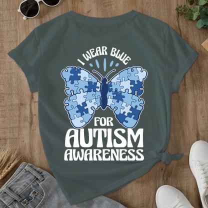 I Wear Blue For Autism Awareness Double-Sided Cotton Printed T-Shirt