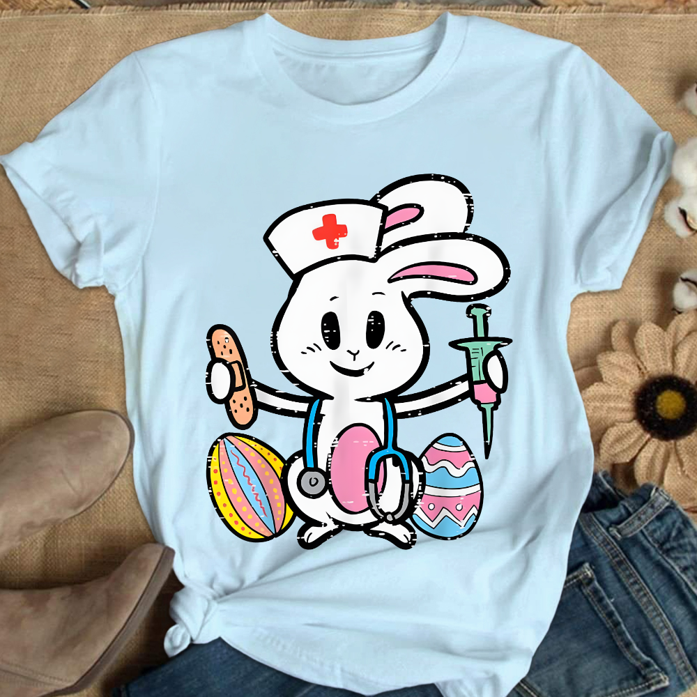 Easter Bunny Nurse Stethoscope Cute Rabbit Cotton Nurse T-shirt