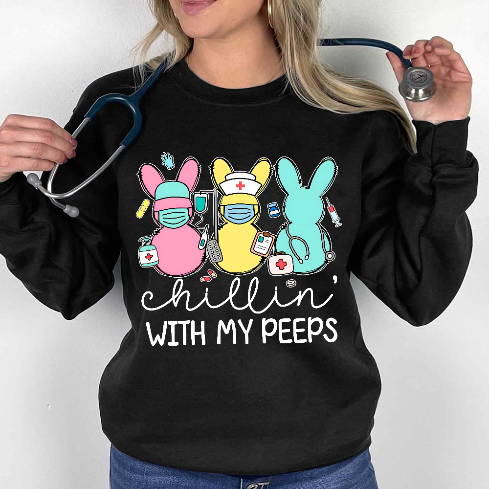 Chillin with My Peeps Easter Bunny Cotton Pullover Sweatshirt