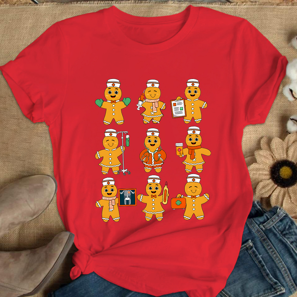 Christmas Nurse Gingerbread Cotton Nurse T-shirt