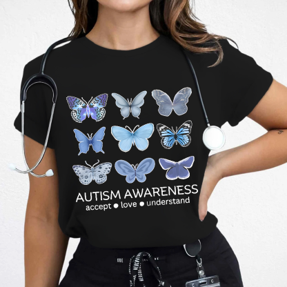 Autism Awareness Butterfly Cotton Nurse T-shirt