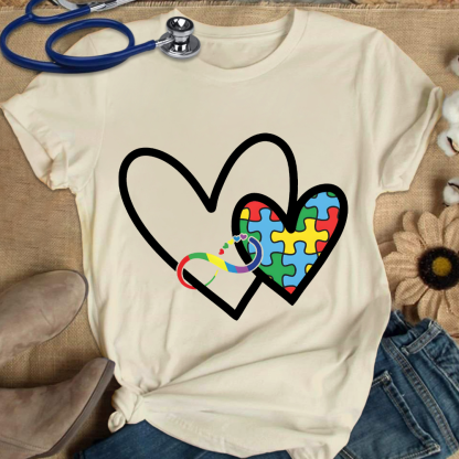 Autism Colorful Heart Cotton Nurse T-shirt