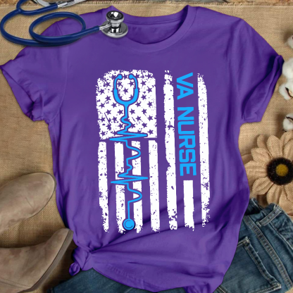 Vintage USA American Flag VA Nurse Patriotic Nursing Gifts Cotton Nurse T-shirt