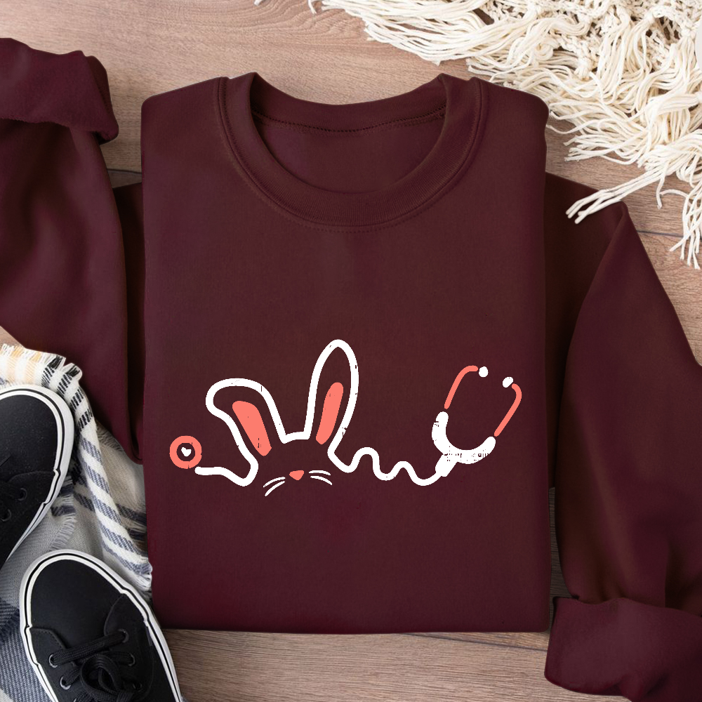 Easter Bunny Stethoscope Cotton Pullover Sweatshirt