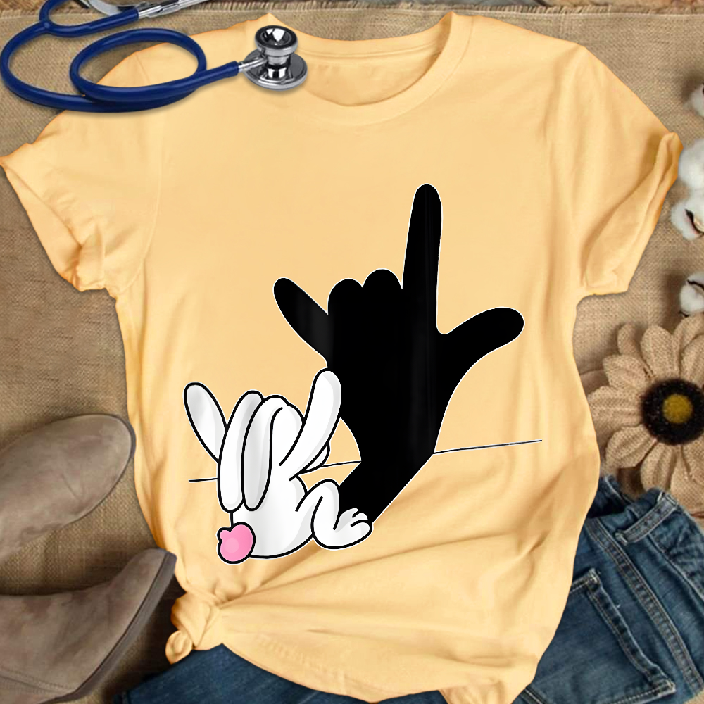 Cute Bunny Powerful Message Sign Language Gift Cotton Nurse T-shirt