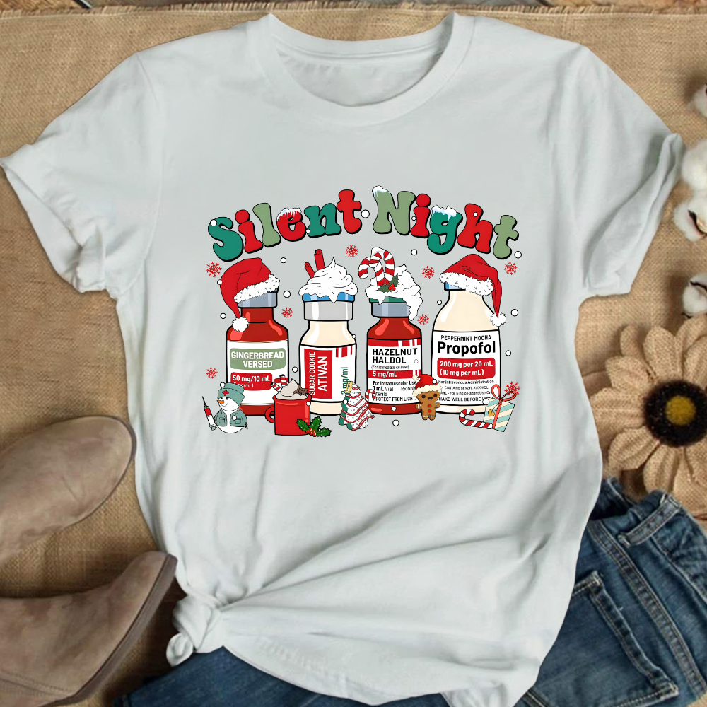 Santa's Helpers Silent Night Cotton Nurse T-shirt
