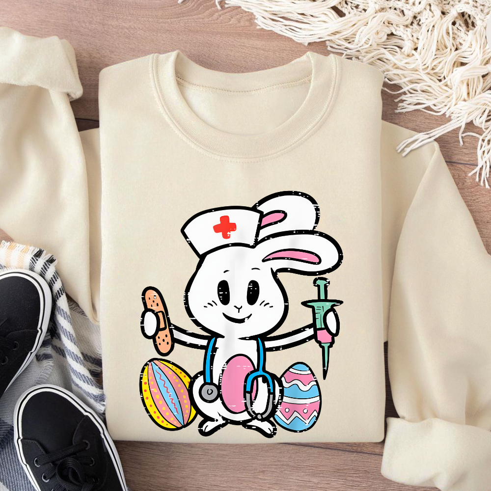 Easter Bunny Nurse Stethoscope Cute Rabbit Cotton Pullover Sweatshirt
