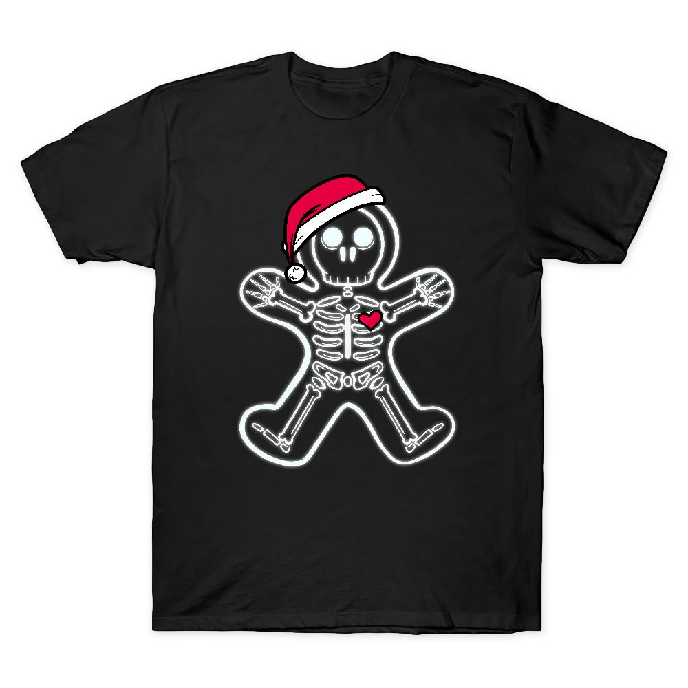 Christmas Gingerbread Man X-Ray Cookie Skeleton Wearing A Santa Hat Classic Cotton Doctor T-shirt
