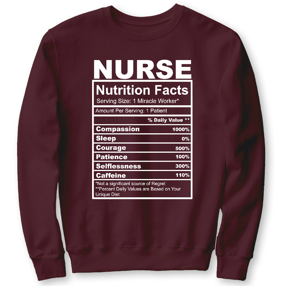 Nurse Nutrition Facts Cute Gift For Nurse Cotton Pullover Sweatshirt