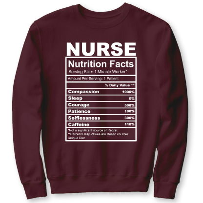 Nurse Nutrition Facts Cute Gift For Nurse Cotton Pullover Sweatshirt