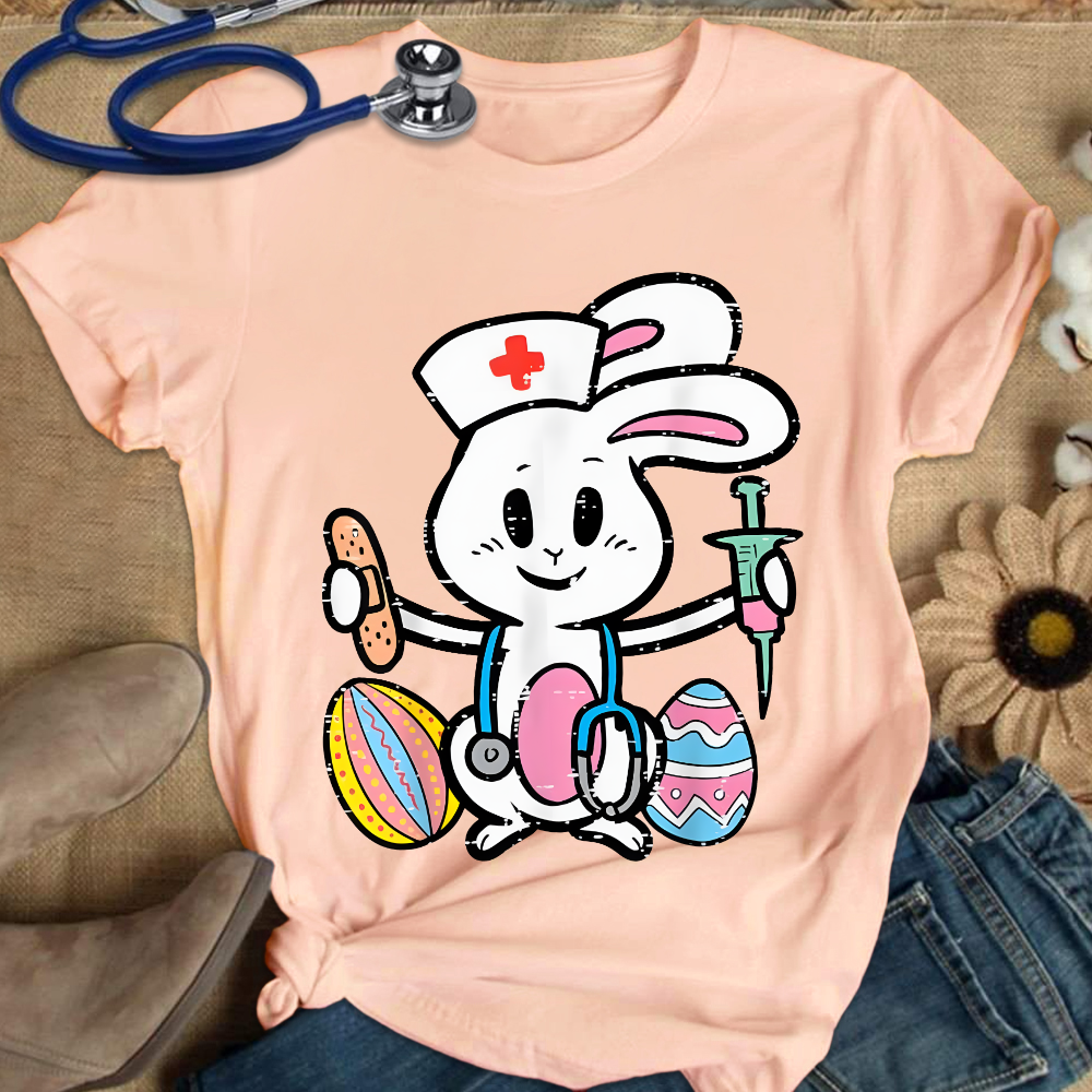 Easter Bunny Nurse Stethoscope Cute Rabbit Cotton Nurse T-shirt