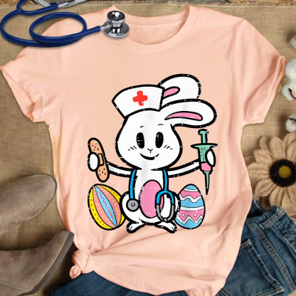 Easter Bunny Nurse Stethoscope Cute Rabbit Cotton Nurse T-shirt