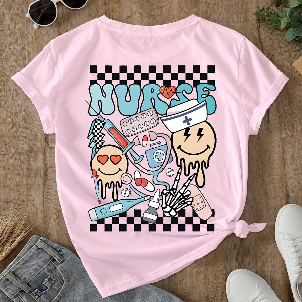 Melting Smiley Face Double-Sided Cotton Printed T-Shirt