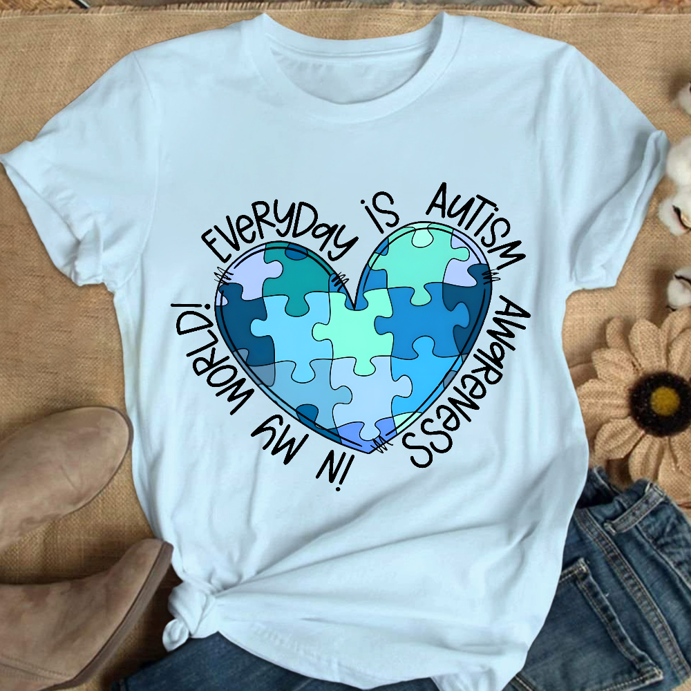 In My World Every Day Is Autism Awareness Cotton Nurse T-shirt
