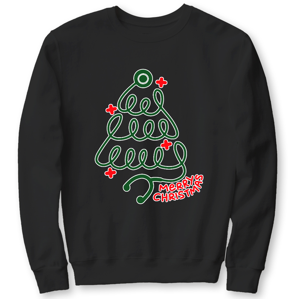Merry Christmas Stethoscope Cotton Pullover Sweatshirt