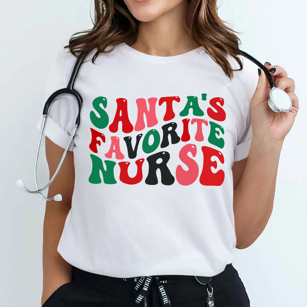 Santa's Favorite Nurse Christmas Cotton Nurse T-shirt