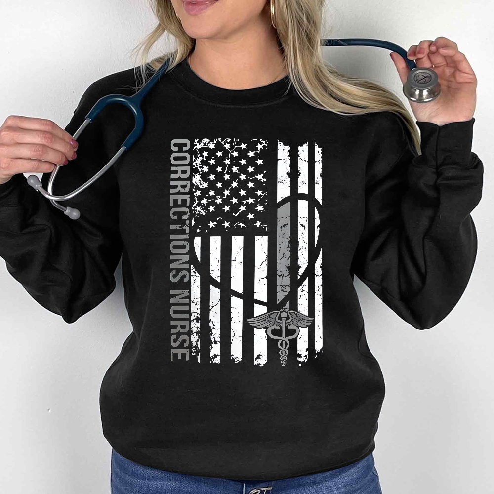 Corrections Nurse Flag Cotton Pullover Sweatshirt