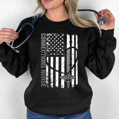 Corrections Nurse Flag Cotton Pullover Sweatshirt